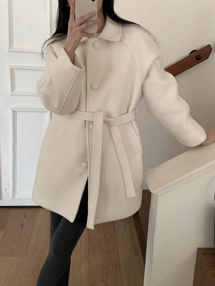 FRILL-T東大門㊣實拍女裝新品熱賣人氣休閑中長款大衣含腰帶FRILL-T中長款大衣