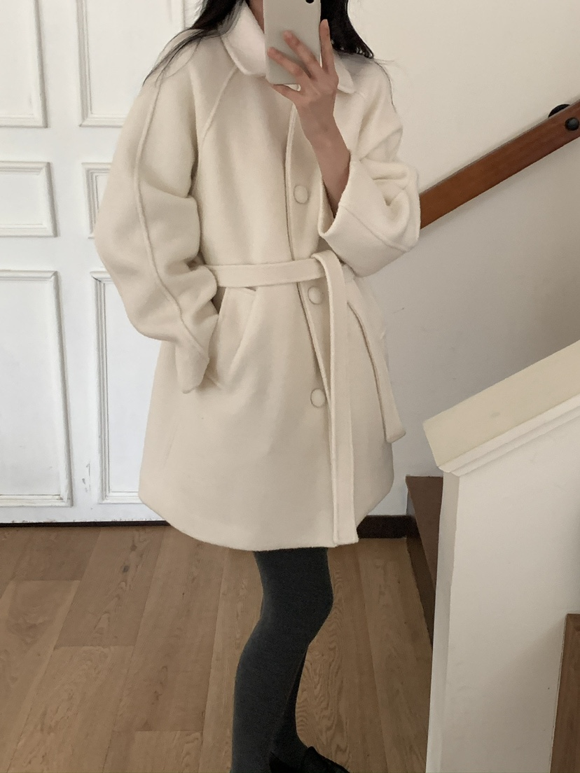 FRILL-T東大門㊣實拍女裝新品熱賣人氣休閑中長款大衣含腰帶FRILL-T中長款大衣