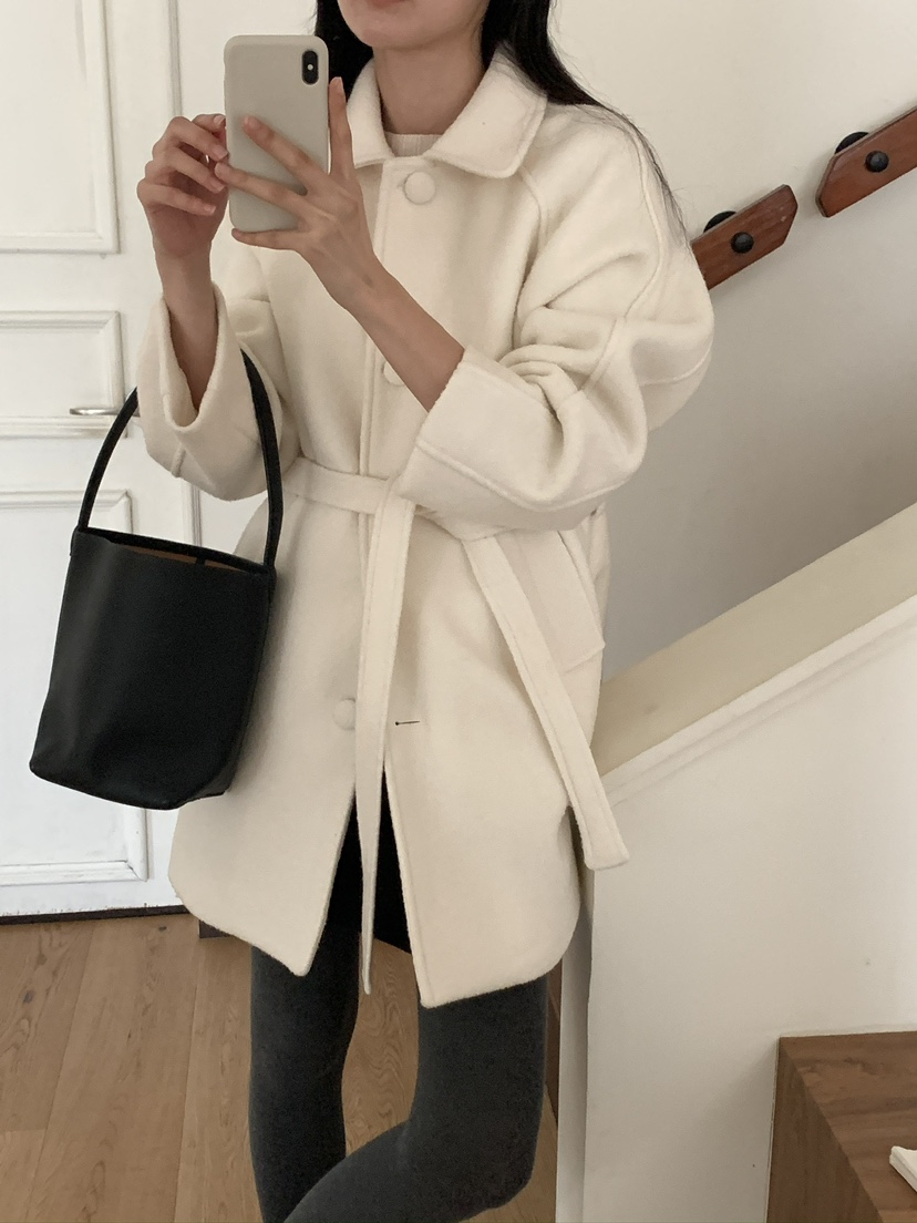 FRILL-T東大門㊣實拍女裝新品熱賣人氣休閑中長款大衣含腰帶FRILL-T中長款大衣