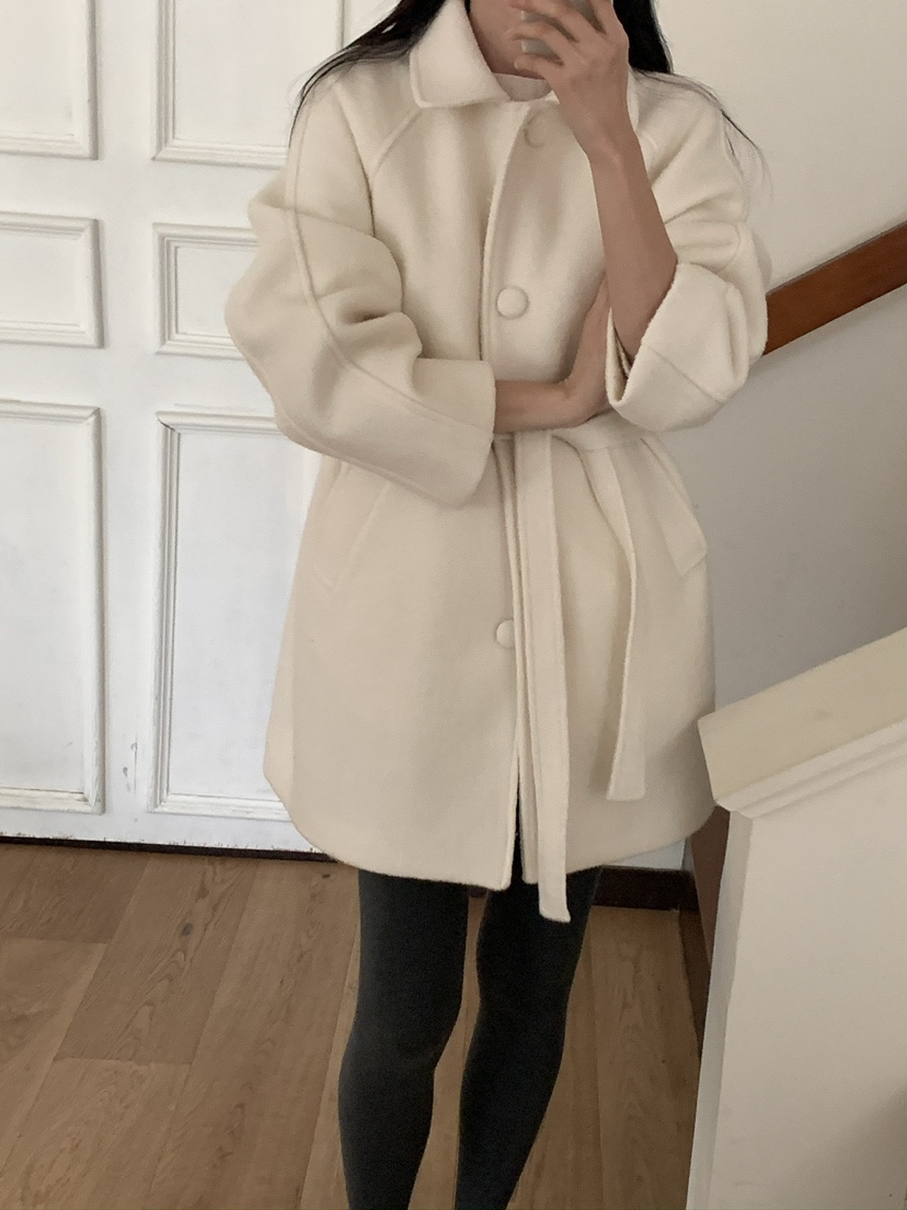 FRILL-T東大門㊣實拍女裝新品熱賣人氣休閑中長款大衣含腰帶FRILL-T中長款大衣