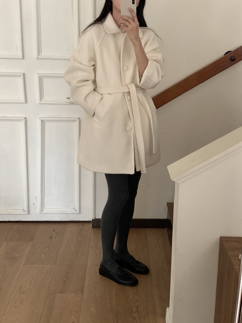 FRILL-T東大門㊣實拍女裝新品熱賣人氣休閑中長款大衣含腰帶FRILL-T中長款大衣