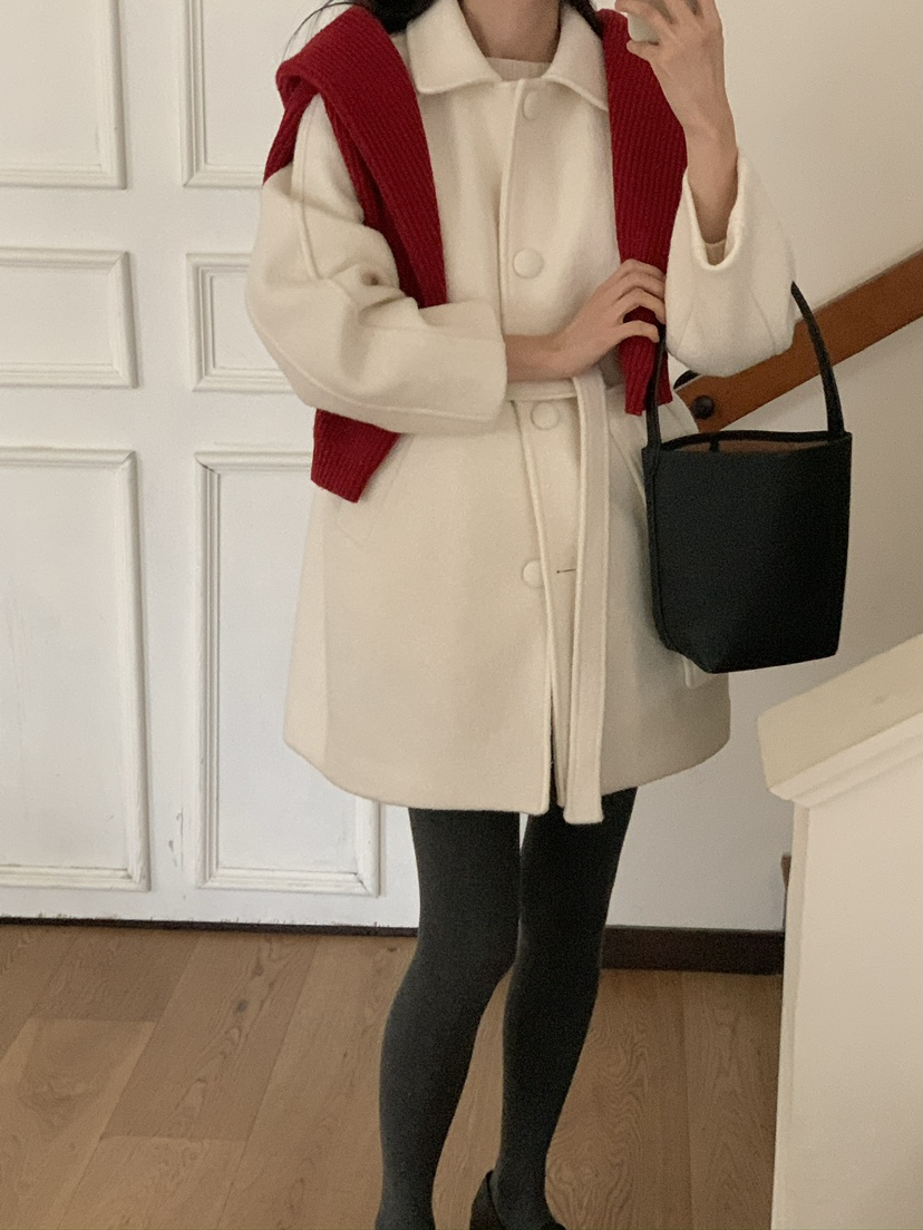 FRILL-T東大門㊣實拍女裝新品熱賣人氣休閑中長款大衣含腰帶FRILL-T中長款大衣