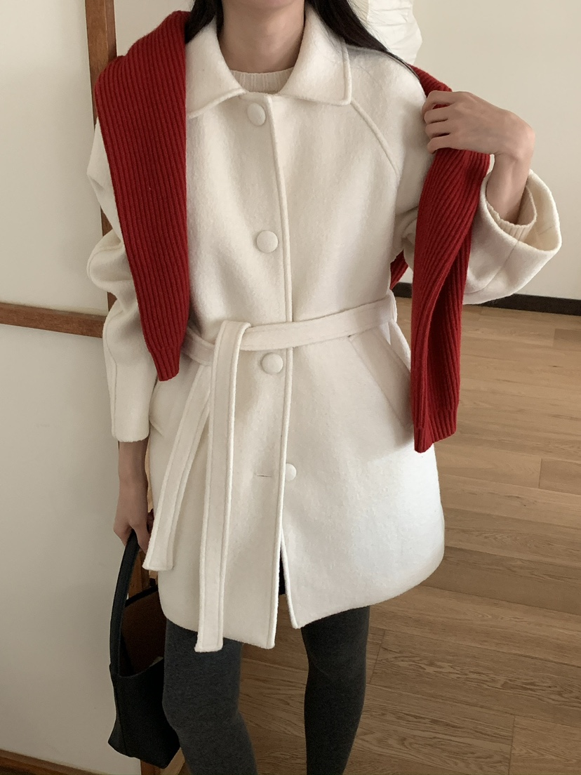 FRILL-T東大門㊣實拍女裝新品熱賣人氣休閑中長款大衣含腰帶FRILL-T中長款大衣