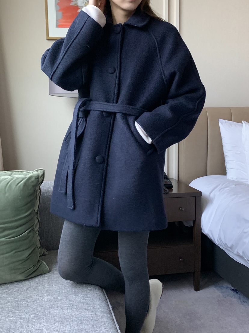 FRILL-T東大門㊣實拍女裝新品熱賣人氣休閑中長款大衣含腰帶FRILL-T中長款大衣