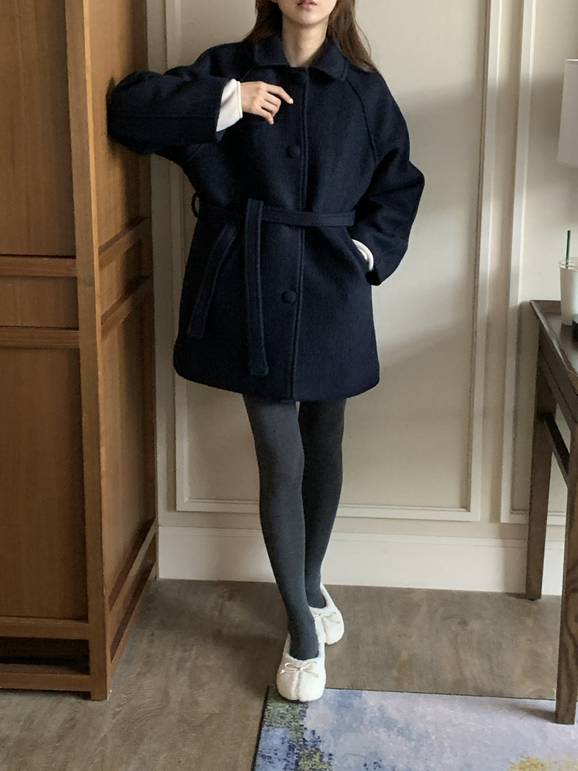 FRILL-T東大門㊣實拍女裝新品熱賣人氣休閑中長款大衣含腰帶FRILL-T中長款大衣