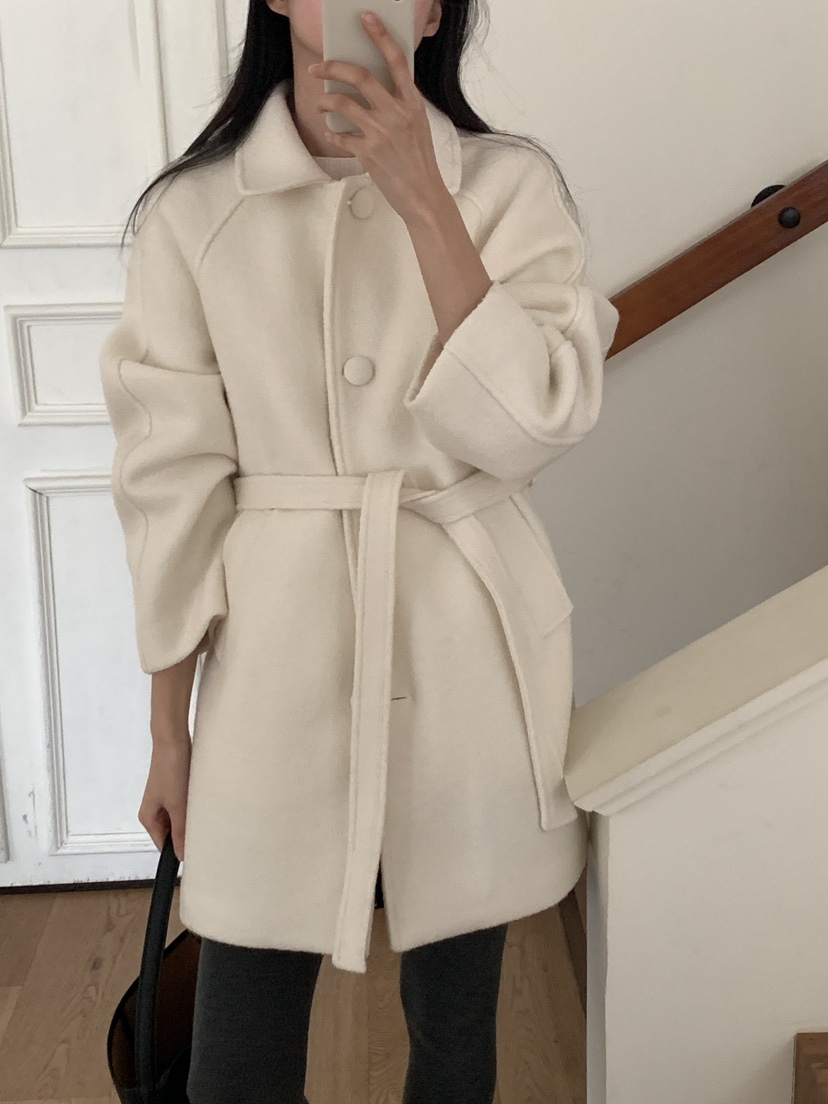 FRILL-T東大門㊣實拍女裝新品熱賣人氣休閑中長款大衣含腰帶FRILL-T中長款大衣圖色1