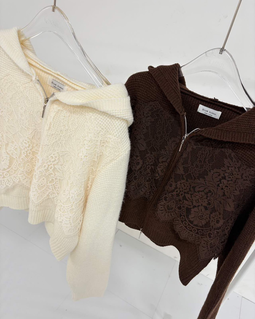 BLUE RIBBON東大門㊣代購女士新品人氣真品針織衫拉鏈連帽BLUE RIBBON針織衫