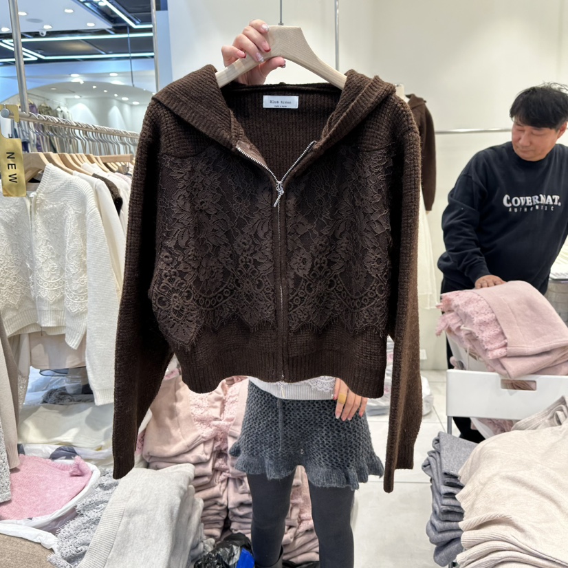 BLUE RIBBON東大門㊣代購女士新品人氣真品針織衫拉鏈連帽BLUE RIBBON針織衫圖色2