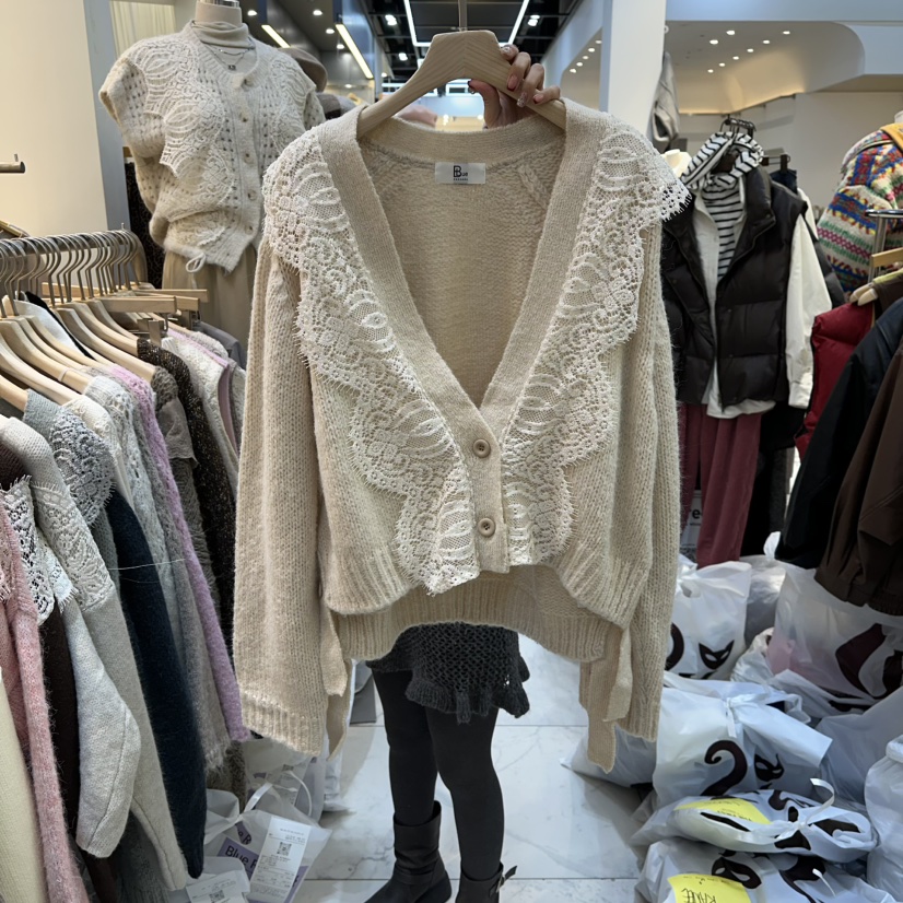 BLUE RIBBON韓國代購㊣女士新款職業休閑針織衫馬海毛開衫BLUE RIBBON針織衫圖色1