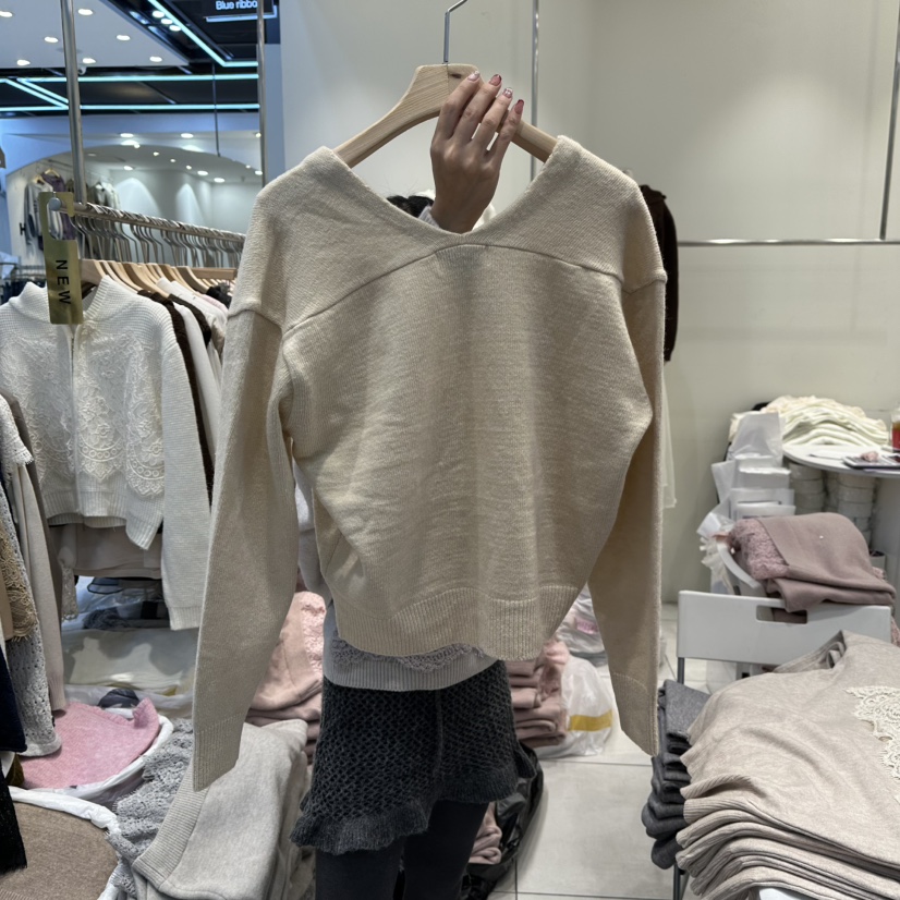 BLUE RIBBON東大門㊣代購女裝新品職業熱賣休閑25秋冬針織衫V領BLUE RIBBON針織衫