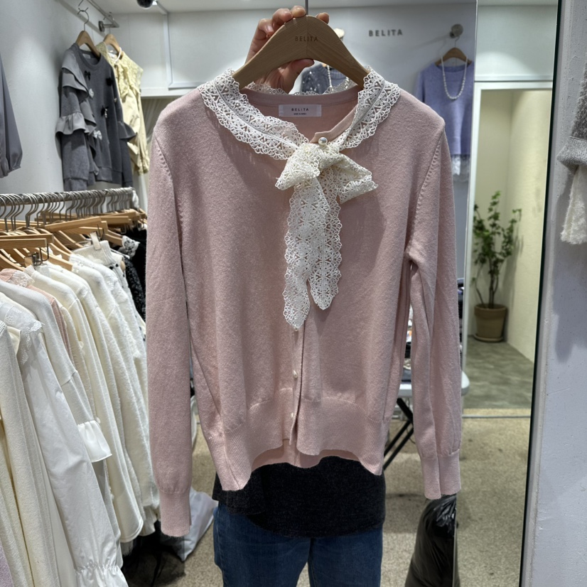 BELITA東大門㊣代購女士新款休閑真品人氣25秋冬針織衫蕾絲BELITA針織衫圖色2