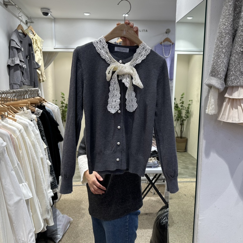 BELITA東大門㊣代購女士新款休閑真品人氣25秋冬針織衫蕾絲BELITA針織衫圖色3