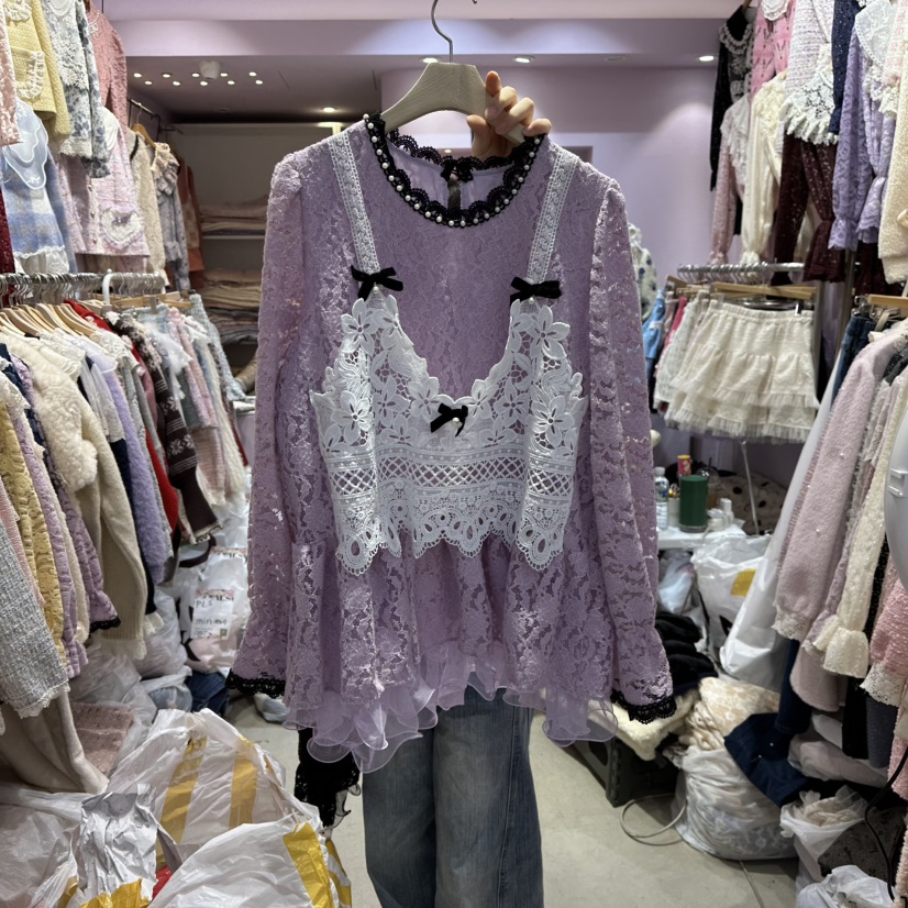 MS東大門㊣實拍女士新品25秋冬職業真品人氣休閑襯衫蕾絲衫MS襯衫/蕾絲衫圖色1