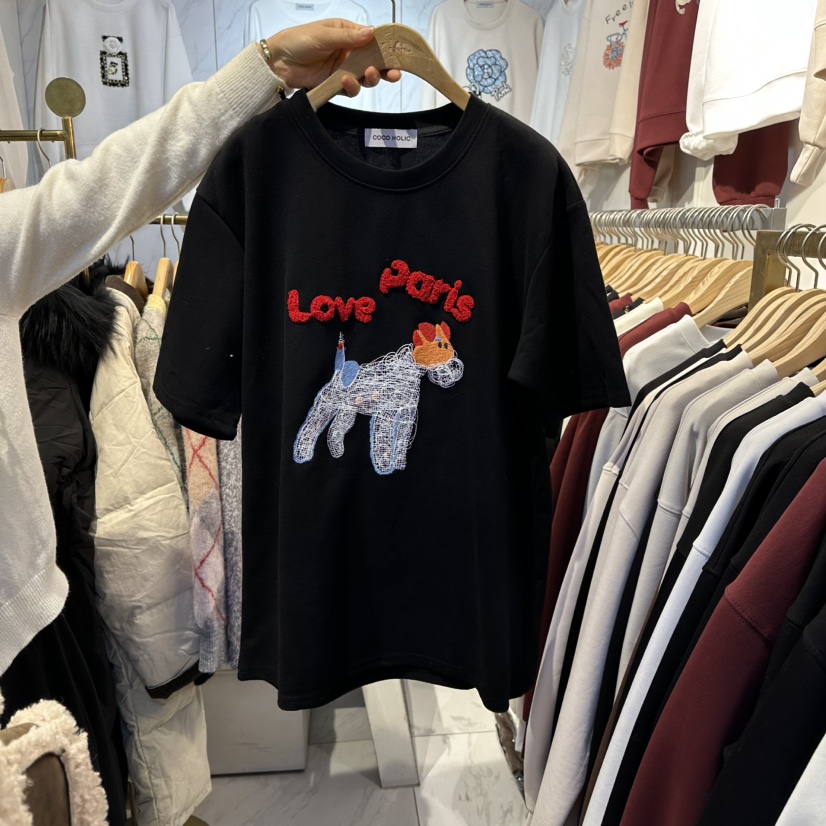 COCO HOLIC韓國代購㊣女裝新品人氣推薦25秋冬時尚熱賣T恤COCO HOLICT恤圖色4黑色
