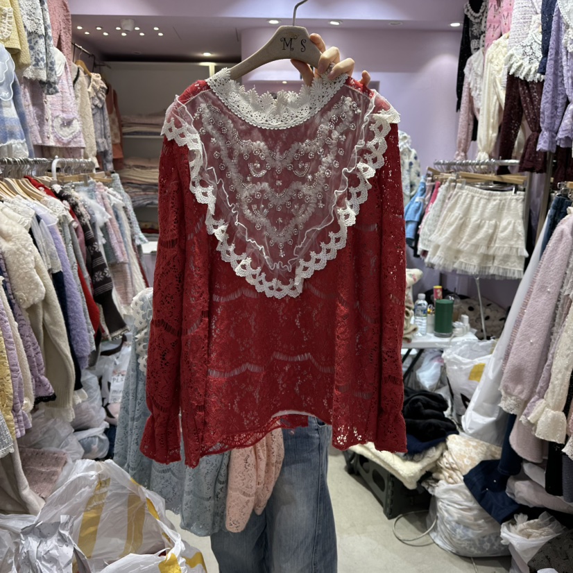 MS東大門㊣代購女裝新款真品人氣休閑25秋冬時尚襯衫蕾絲衫MS襯衫/蕾絲衫圖色2