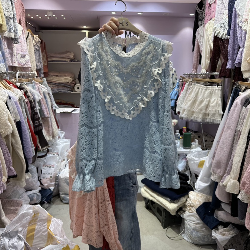MS東大門㊣代購女裝新款真品人氣休閑25秋冬時尚襯衫蕾絲衫MS襯衫/蕾絲衫圖色3