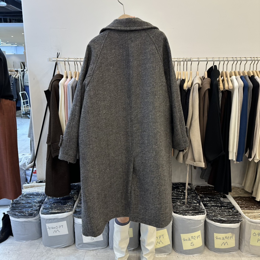 FUNNY POWDER東大門㊣實拍女士新款休閑職業中長款大衣人字紋THE FUNNY中長款大衣