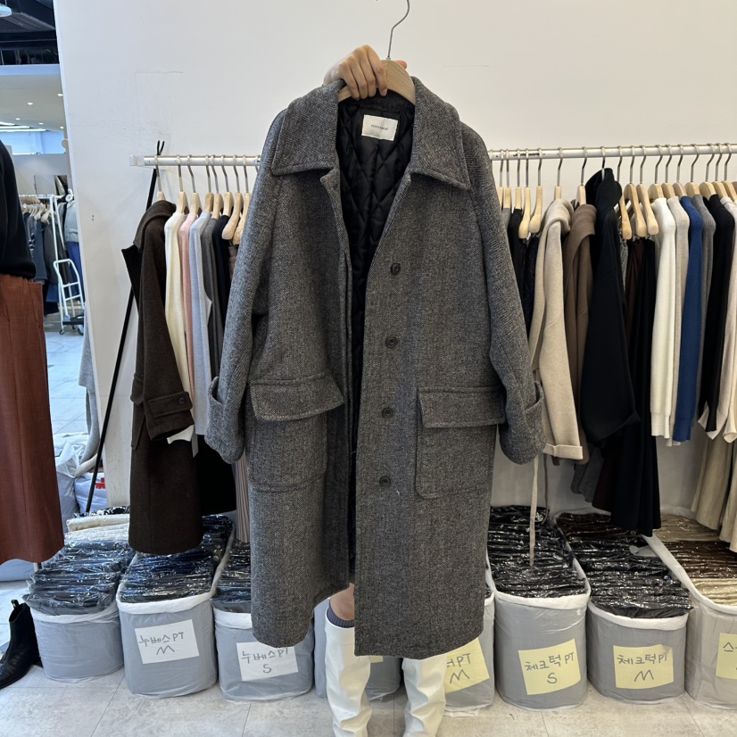 FUNNY POWDER東大門㊣實拍女士新款休閑職業中長款大衣人字紋THE FUNNY中長款大衣圖色2