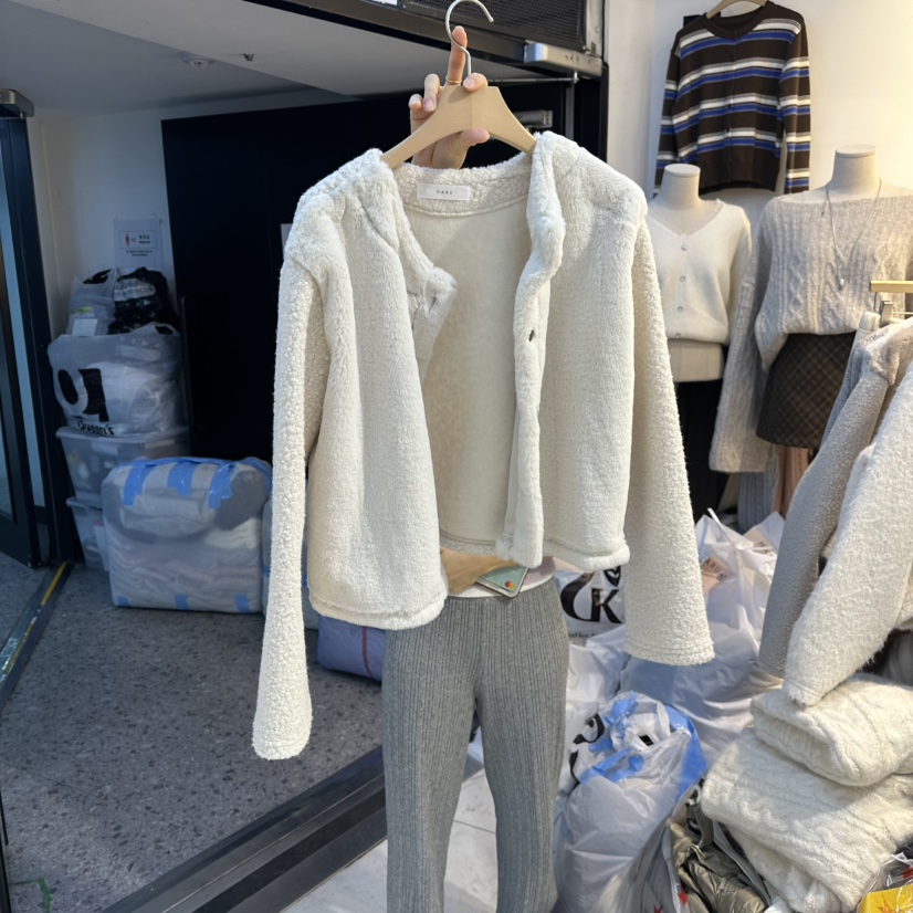 HARU-Q韓國直郵㊣女士新品真品熱賣25秋冬人氣夾克毛皮開衫HARU-Q夾克圖色1白色