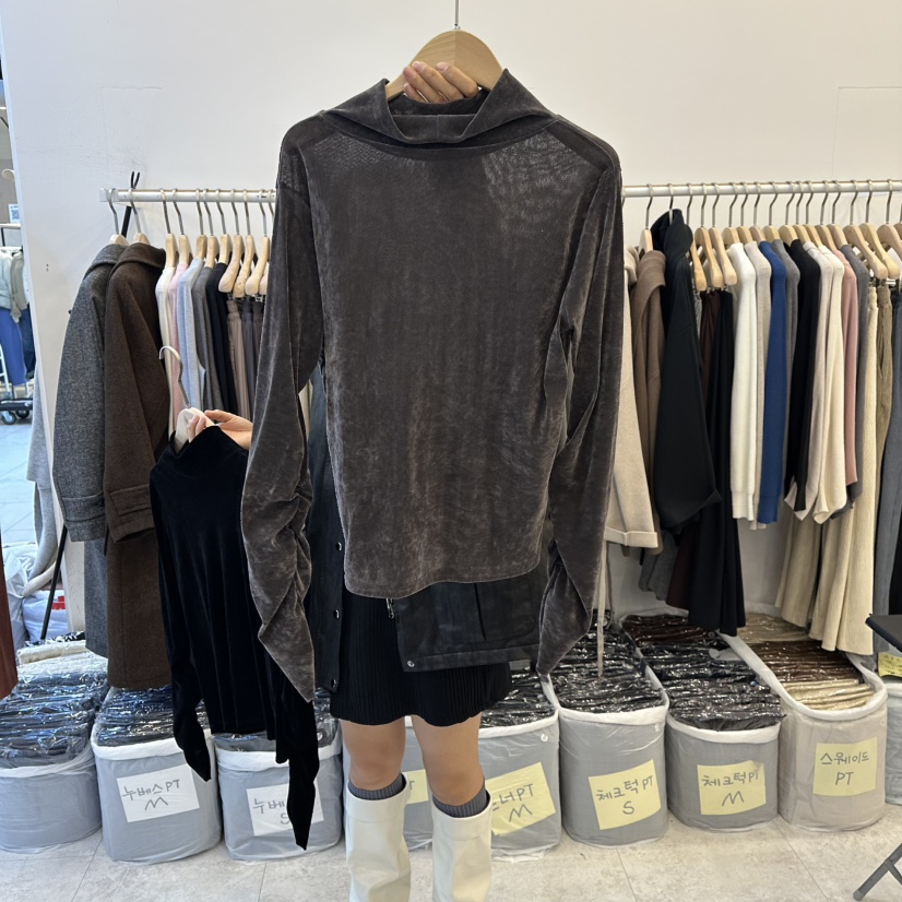 FUNNY POWDER東大門㊣實拍女裝新款25秋冬職業長袖T恤褶皺THE FUNNY長袖T恤