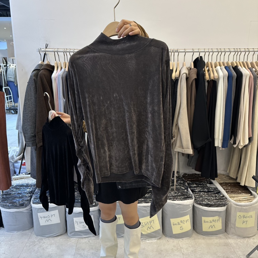 FUNNY POWDER東大門㊣實拍女裝新款25秋冬職業長袖T恤褶皺THE FUNNY長袖T恤圖色3