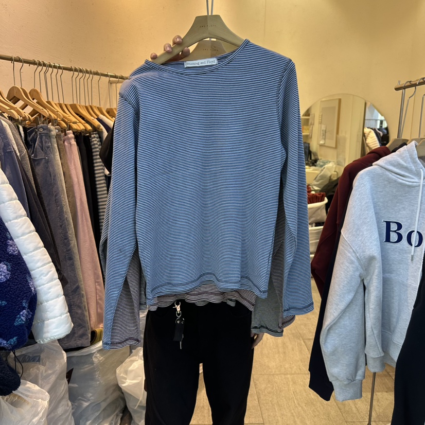 AND FLOYD東大門㊣實拍女裝新品真品25秋冬時尚推薦長袖T恤stunning and Floyd長袖T恤圖色1藍黑條紋