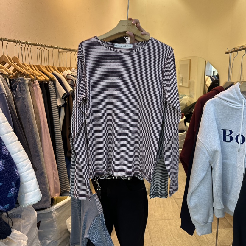 AND FLOYD東大門㊣實拍女裝新品真品25秋冬時尚推薦長袖T恤stunning and Floyd長袖T恤圖色2紅白條紋