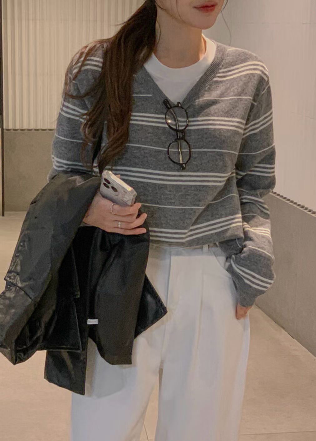 ALL OVER東大門㊣直郵女士新品人氣推薦熱賣職業針織衫條紋ALL OVER針織衫圖色1