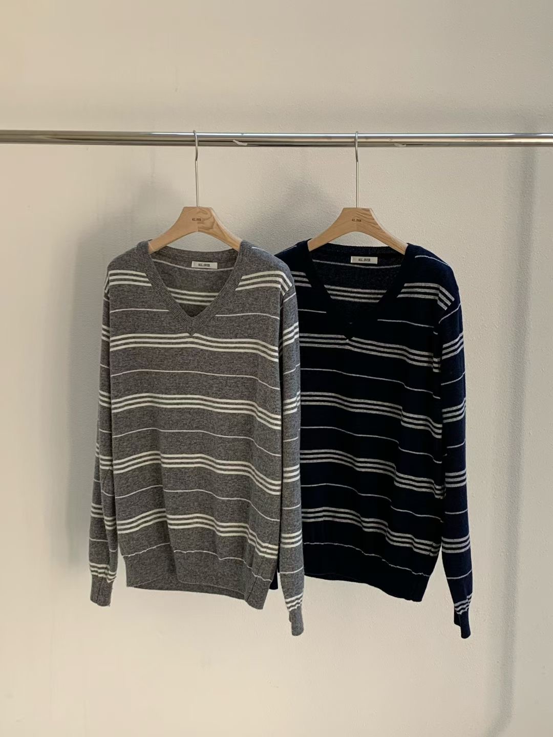 ALL OVER東大門㊣直郵女士新品人氣推薦熱賣職業針織衫條紋ALL OVER針織衫圖色2左二色