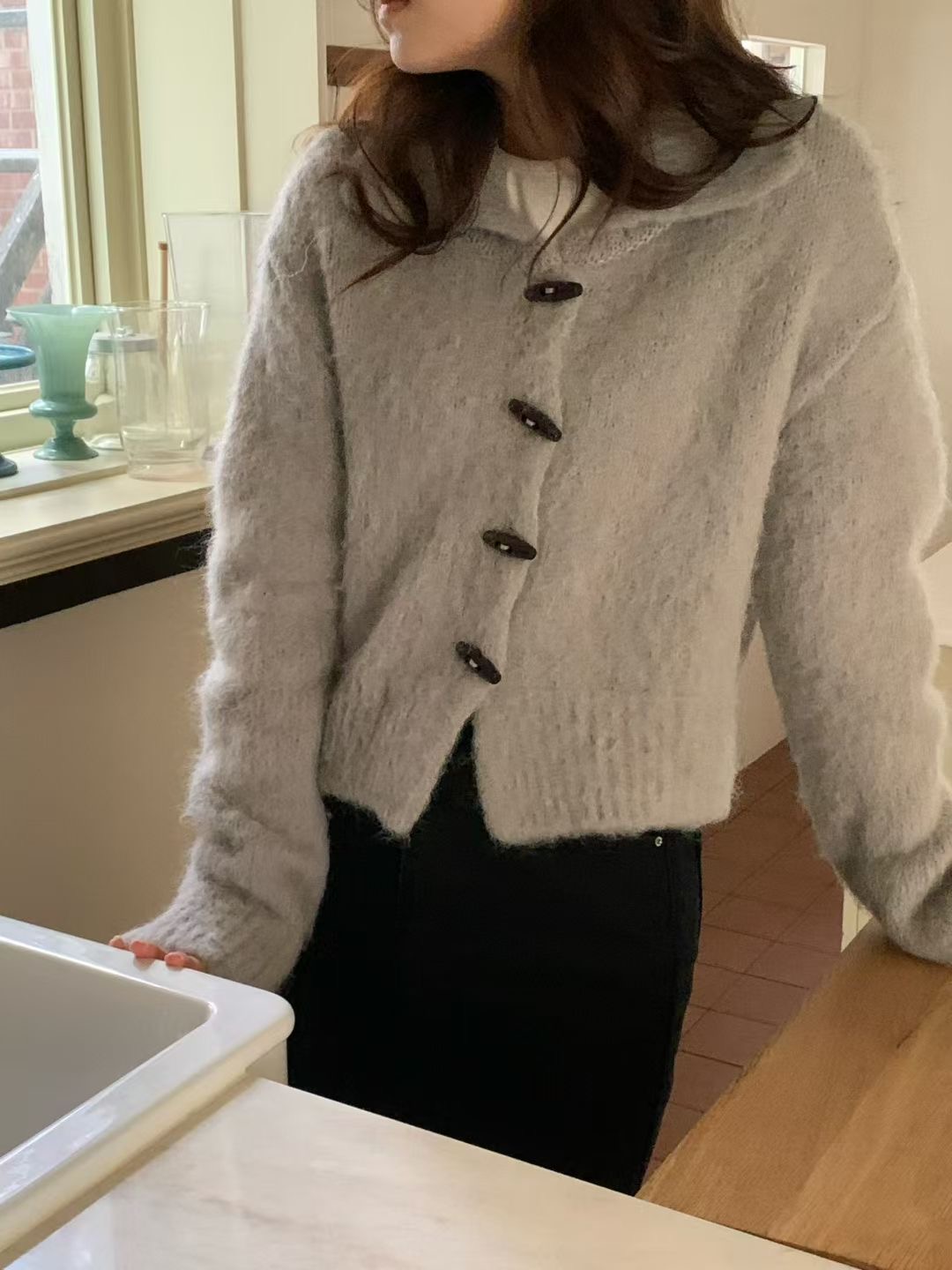 ALL OVER東大門㊣實拍女裝新款人氣休閑推薦熱賣針織衫開衫ALL OVER針織衫圖色1