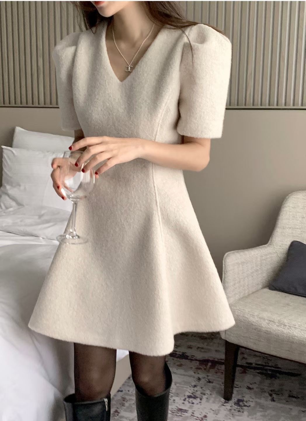 ALL OVER韓國直郵㊣女士新品人氣25秋冬職業推薦時尚連衣裙ALL OVER連衣裙圖色3