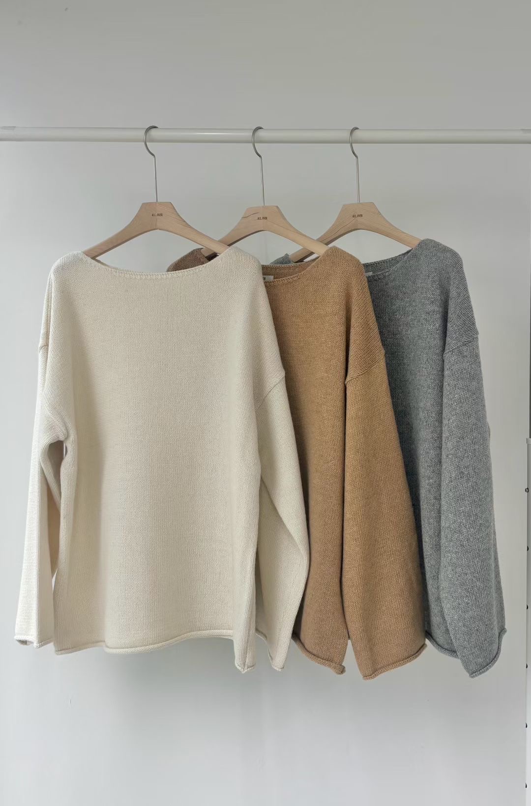 ALL OVER韓國直郵㊣女士新款人氣熱賣休閑推薦針織衫羊毛船領ALL OVER針織衫