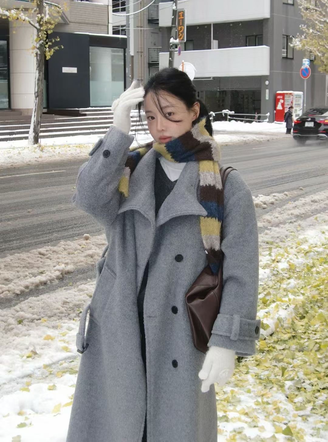 ALL OVER東大門㊣代購女裝新款真品中長款大衣含腰帶羊駝高領ALL OVER中長款大衣