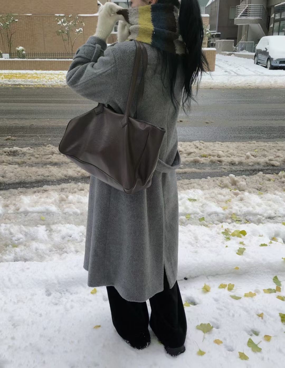 ALL OVER東大門㊣代購女裝新款真品中長款大衣含腰帶羊駝高領ALL OVER中長款大衣