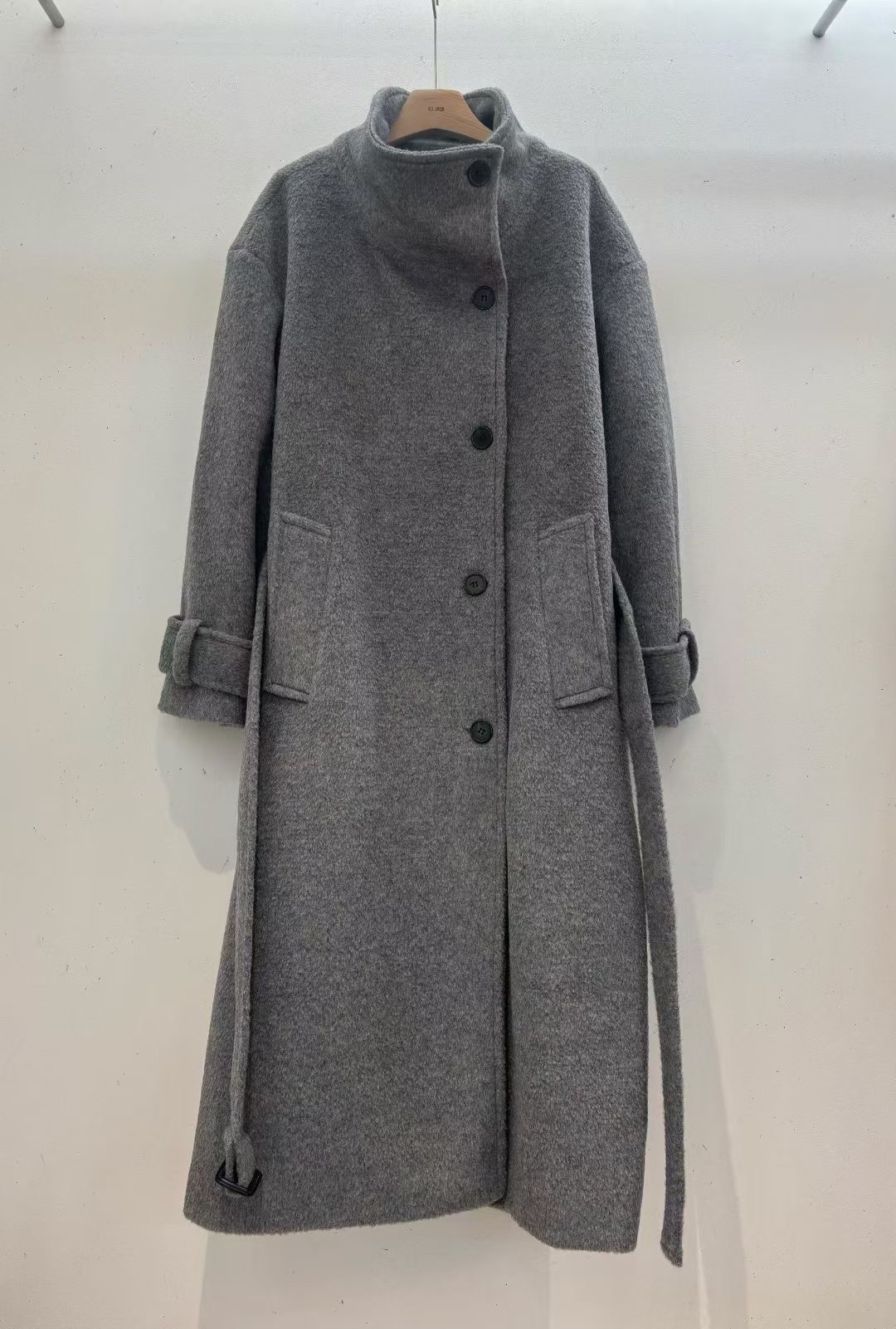 ALL OVER東大門㊣代購女裝新款真品中長款大衣含腰帶羊駝高領ALL OVER中長款大衣圖色1