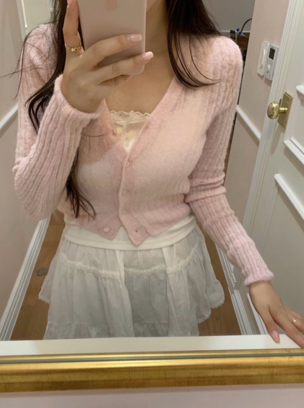 ALL OVER韓國代購㊣女士新品人氣熱賣時尚職業真品針織衫開衫ALL OVER針織衫圖色1