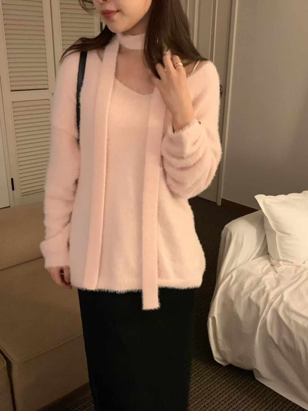 ALL OVER東大門㊣實拍女士新款真品推薦休閑25秋冬針織衫含脖帶ALL OVER針織衫