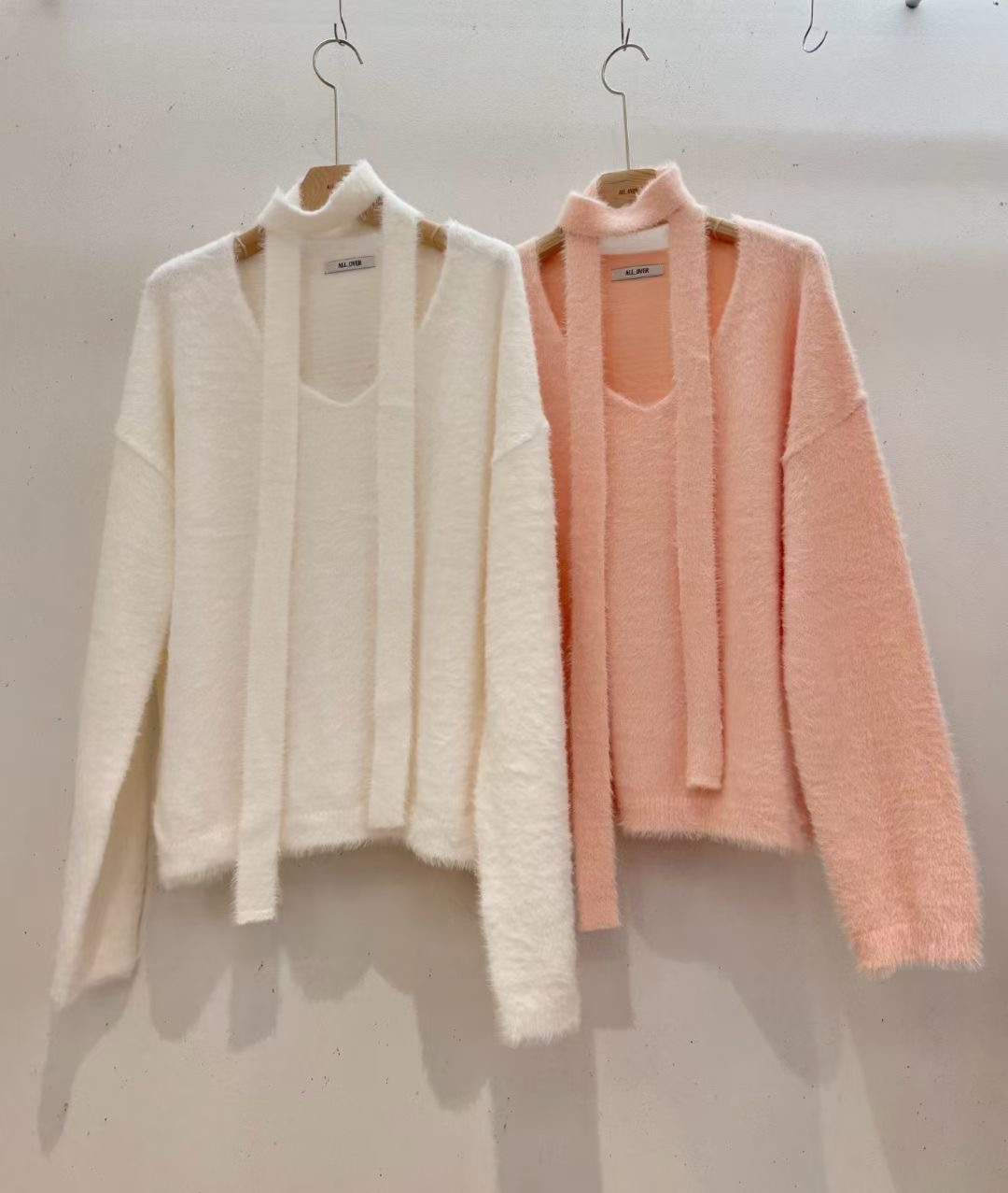 ALL OVER東大門㊣實拍女士新款真品推薦休閑25秋冬針織衫含脖帶ALL OVER針織衫圖色2左二色