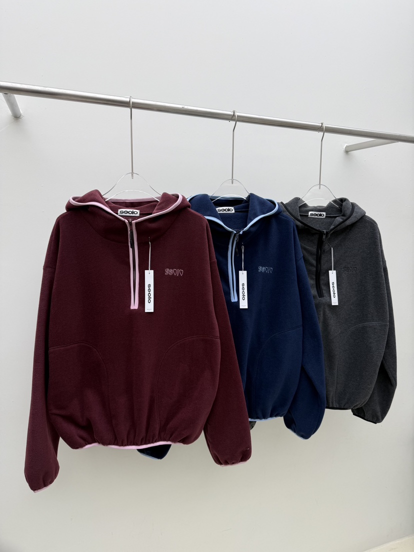 SEOLO韓國直郵㊣女士新款時尚人氣真品25秋冬衛衣連帽拉鏈衫抓絨Seolo seoul衛衣