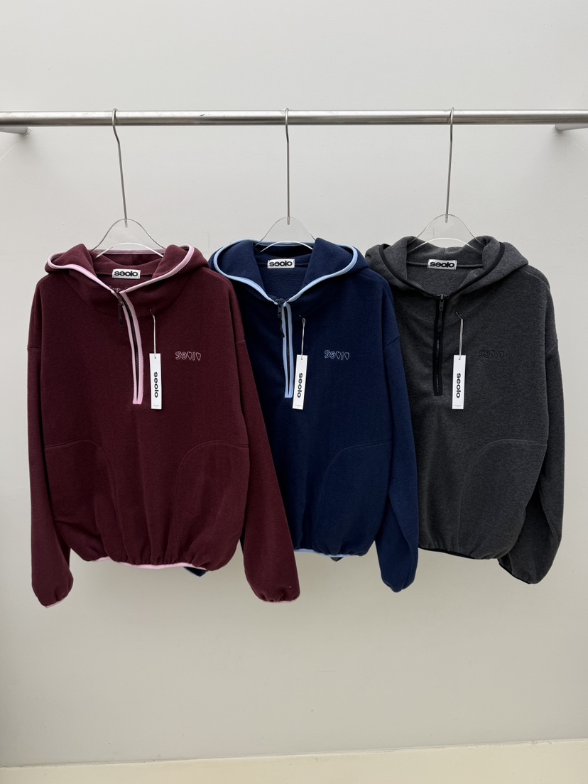 SEOLO韓國直郵㊣女士新款時尚人氣真品25秋冬衛衣連帽拉鏈衫抓絨Seolo seoul衛衣