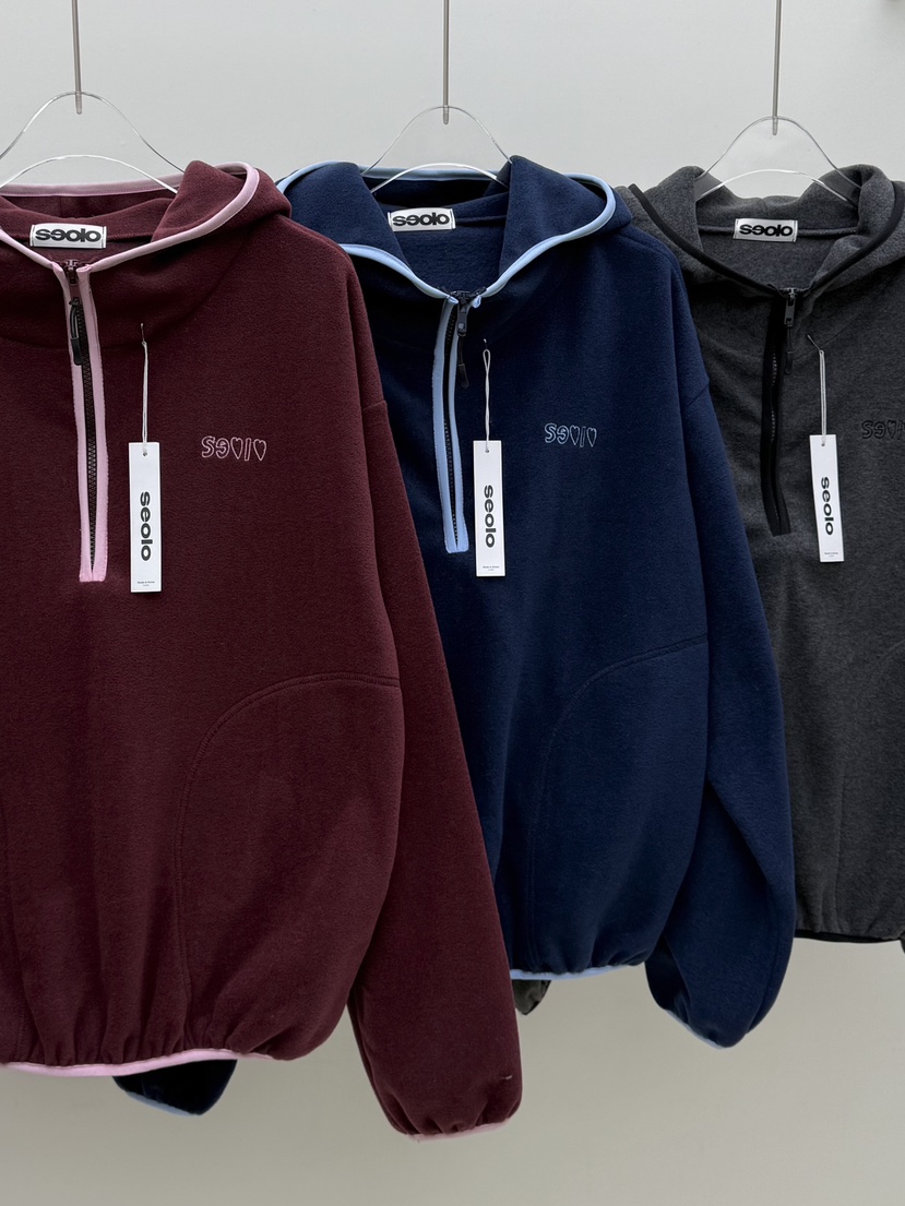 SEOLO韓國直郵㊣女士新款時尚人氣真品25秋冬衛衣連帽拉鏈衫抓絨Seolo seoul衛衣