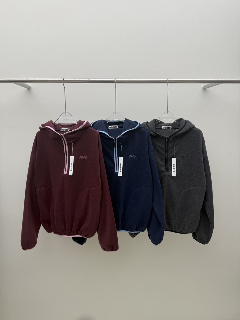 SEOLO韓國直郵㊣女士新款時尚人氣真品25秋冬衛衣連帽拉鏈衫抓絨Seolo seoul衛衣