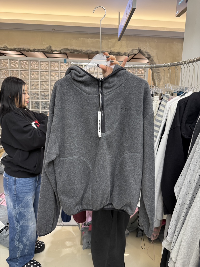 SEOLO韓國直郵㊣女士新款時尚人氣真品25秋冬衛衣連帽拉鏈衫抓絨Seolo seoul衛衣圖色2