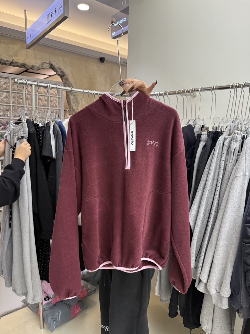 SEOLO韓國直郵㊣女士新款時尚人氣真品25秋冬衛衣連帽拉鏈衫抓絨Seolo seoul衛衣圖色3