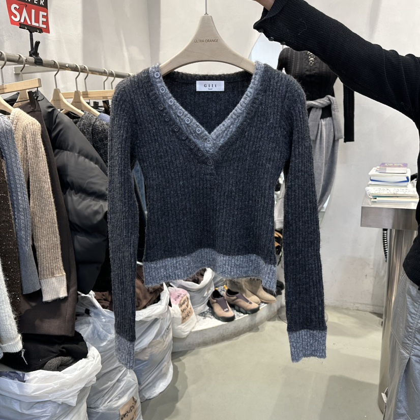 ULTRAORANGE東大門㊣實拍女裝新款人氣時尚休閑真品毛衣假兩件GILT/ULTRAORANGE毛衣圖色3