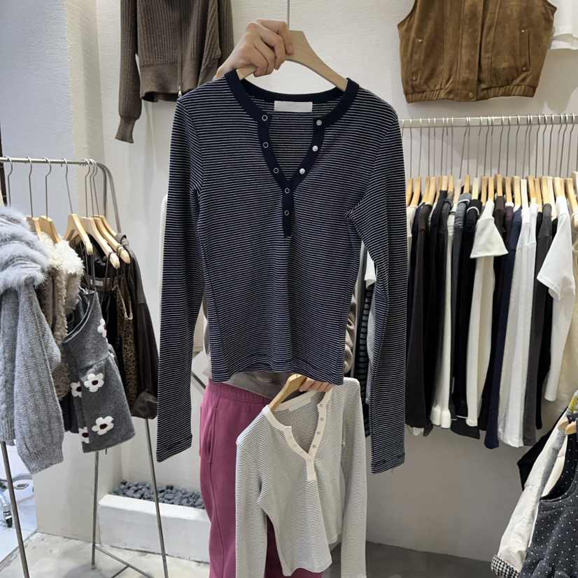 HIPTIQUE東大門㊣直郵女裝新品真品人氣職業時尚長袖T恤紐扣HIPTIQUE長袖T恤圖色2