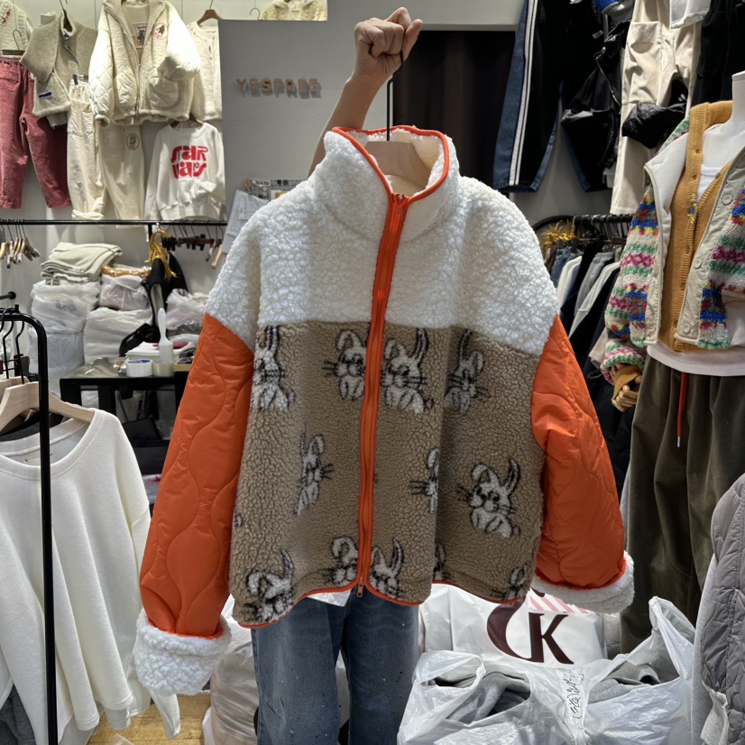 YESFREE韓國代購㊣女裝新品時尚休閑推薦真品25秋冬夾克兔子YESFREE夾克圖色1