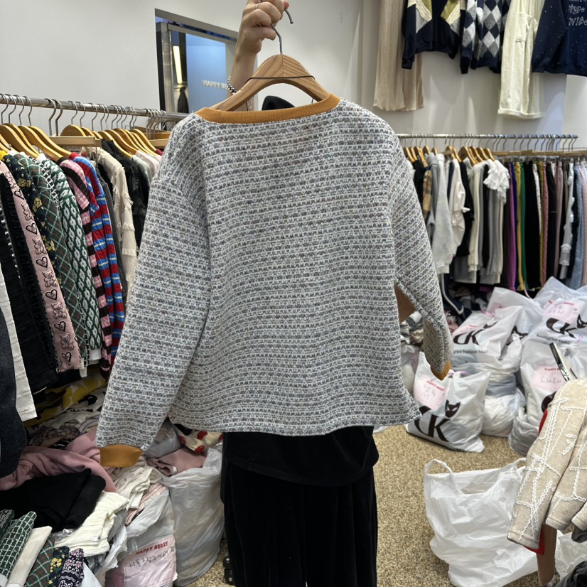 HAPPYBERRY韓國直郵㊣女士新款休閑人氣毛衣不含飾品粗花呢HAPPYBERRY毛衣