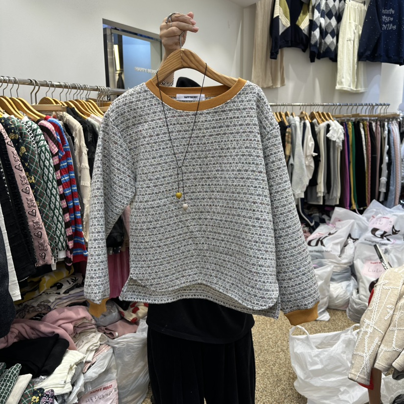 HAPPYBERRY韓國直郵㊣女士新款休閑人氣毛衣不含飾品粗花呢HAPPYBERRY毛衣圖色1