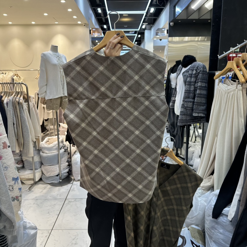 SANS東大門㊣代購女士新品休閑25秋冬人氣吊帶背心含腰帶格子SANS吊帶/背心